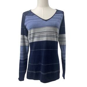 Smartwool Women's Sulawesi Stripe Pullover Sweater Size M Blue 100% Merino Wool
